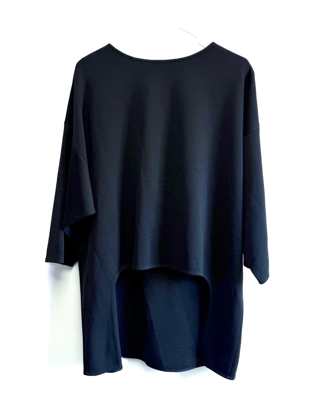 St John Knits Black Wool Oversized Boxy 3/4 Sleeves High Low Tunic Top Small